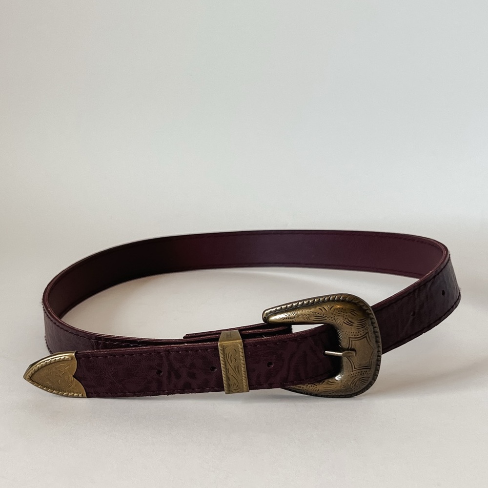 Burgundy Leather Belt with Brass Buckle